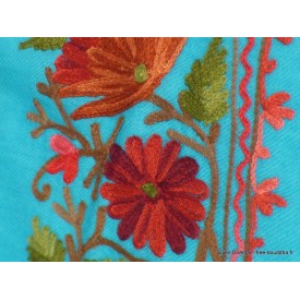 Châle turquoise en laine fine brodée Pashminas laine et broderies NCT18