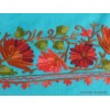 Châle turquoise en laine fine brodée Pashminas laine et broderies NCT18