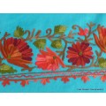 Châle turquoise en laine fine brodée Pashminas laine et broderies NCT18