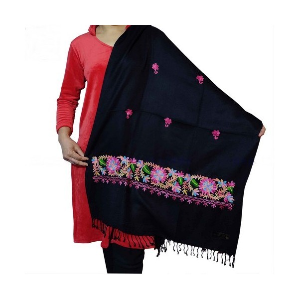 Grand châle en laine fuschia brodé perles Pashminas laine et broderies NCT19