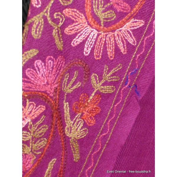 Grand châle pour femme brodé couleur prune Pashminas laine et broderies NCT22