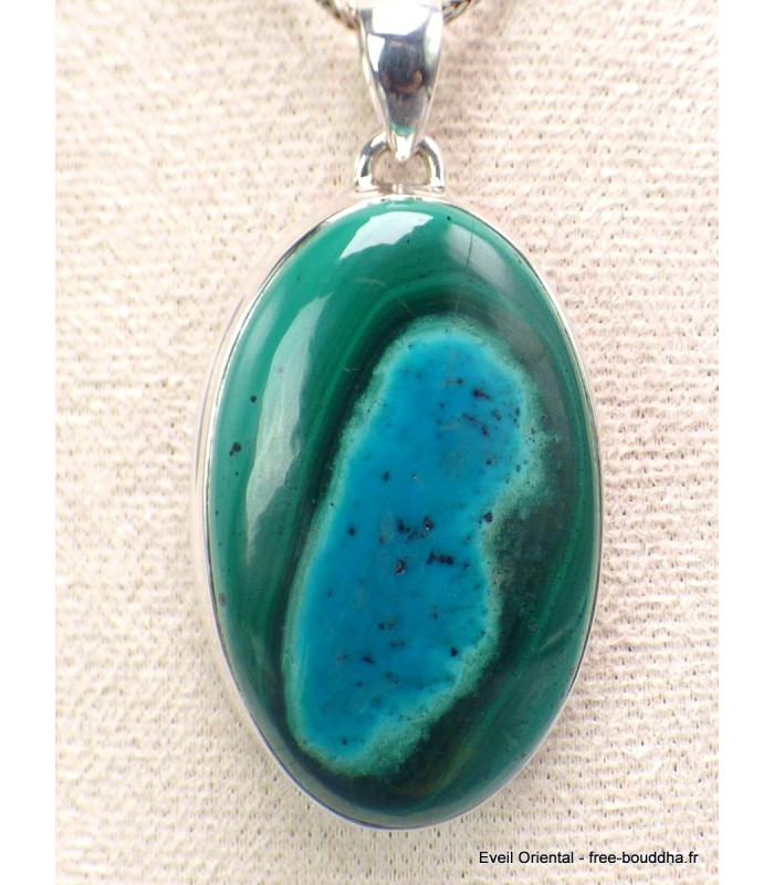 RARE Pendentif en Malachite sur Chrysocolle qualité AAA Bijoux en Malachite sur Chrysocolle CWA74.3