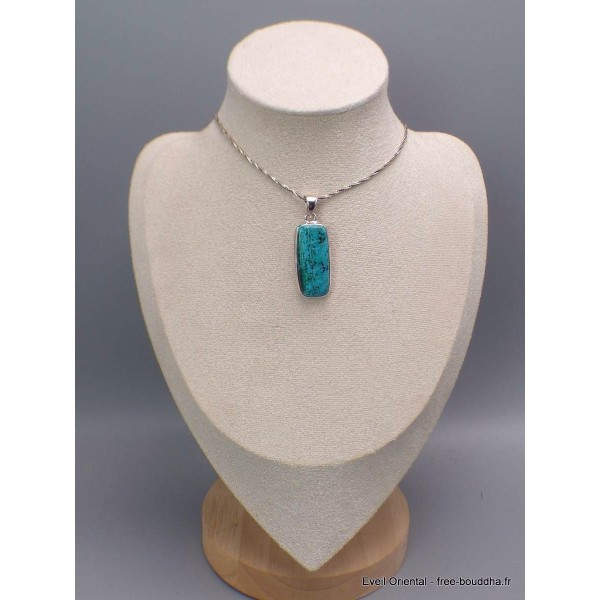 Pendentif argent Malachite sur Chrysocolle qualité AAA Pendentifs pierres naturelles CWA74.4