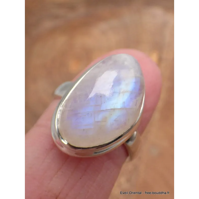 Authentique bague Pierre de lune bleue grade A+++ taille 59 - Bijoux en Pierre de lune