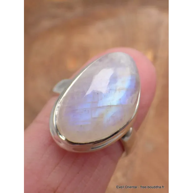 Authentique bague Pierre de lune bleue grade A+++ taille 59 - Bijoux en Pierre de lune
