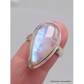 Authentique bague Pierre de lune bleue grade A+++ taille 56 - Bijoux en Pierre de lune