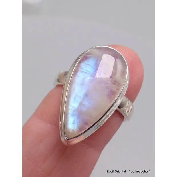 Authentique bague Pierre de lune bleue grade A+++ taille 56 - Bijoux en Pierre de lune