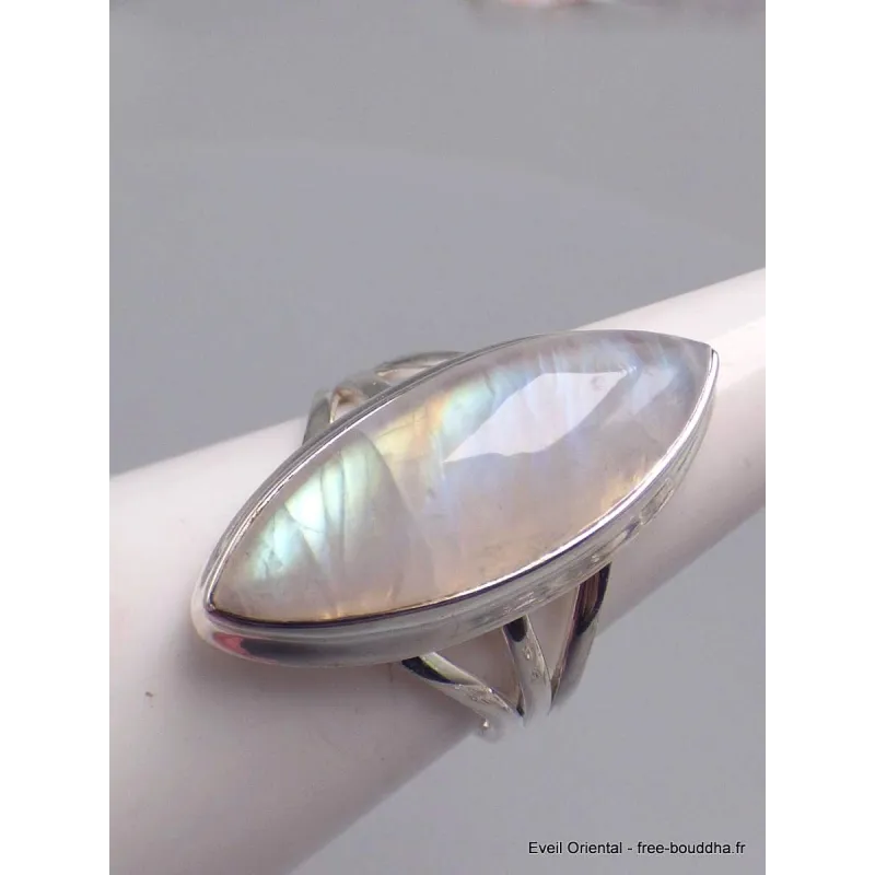 Bague en Péristérite marquise qualité AAA taille 55 - Bijoux en Pierre de lune