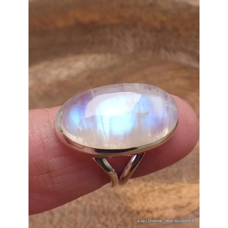 Bague Péristérite 2 anneaux taille 56 - Bijoux en Pierre de lune
