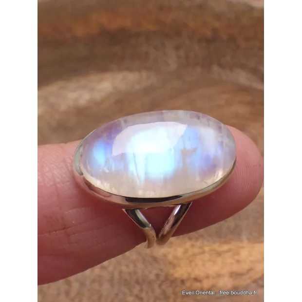 Bague Péristérite 2 anneaux taille 56 - Bijoux en Pierre de lune