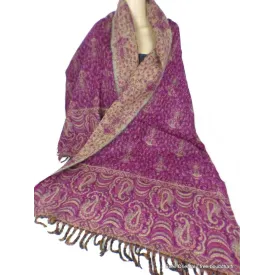 Grand châle Népalais fuschia foncé motifs cachemire 100 x 200 cm - Châles en laine faits main