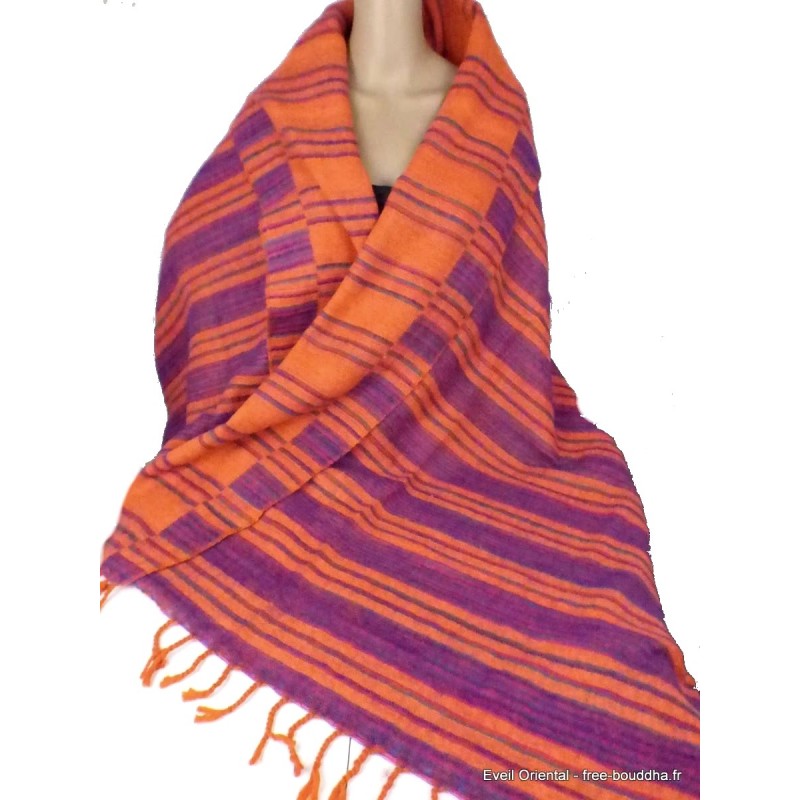 Grand châle laine de yak orange violet 100 x 200 cm Grand Châle népalais 100 x 200 cm GCN13