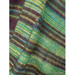 Grand châle laine de yak vert rayures marron 100 x 200 cm Grand Châle népalais 100 x 200 cm GCN15