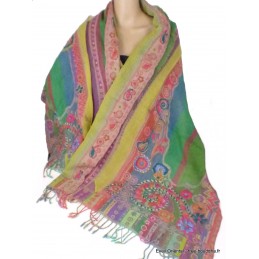 Etole femme en laine brodée 3 plis multicocolore Pashminas châles 100 % laine QV65