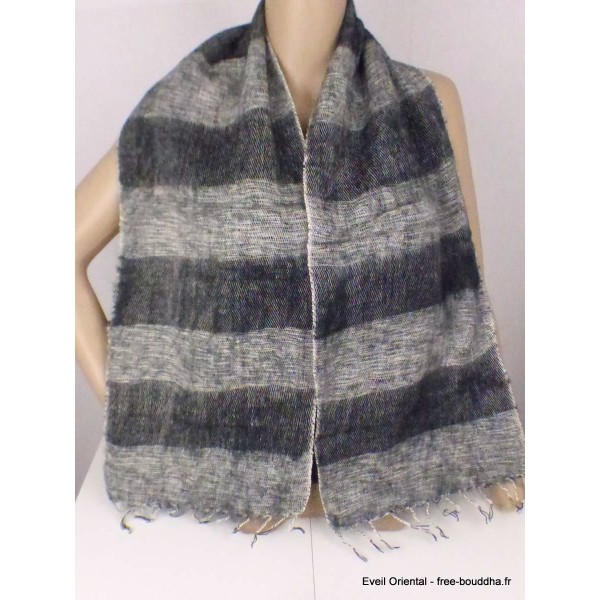 Echarpe homme femme laine de yak gris noir Tous les pashminas ECM1