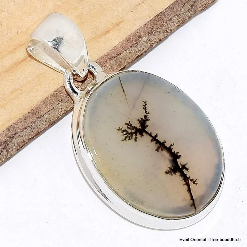 Pendentif Agate Scénique blanche noire-bt - Bijoux en Agate