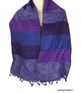 Echarpe Laine à rayures bleu violet Echarpes Laine de Yak ECHA11