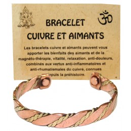 Bracelet magnétique 1 tresse cuivre et laiton Bracelets tibétains bouddhistes BMC8