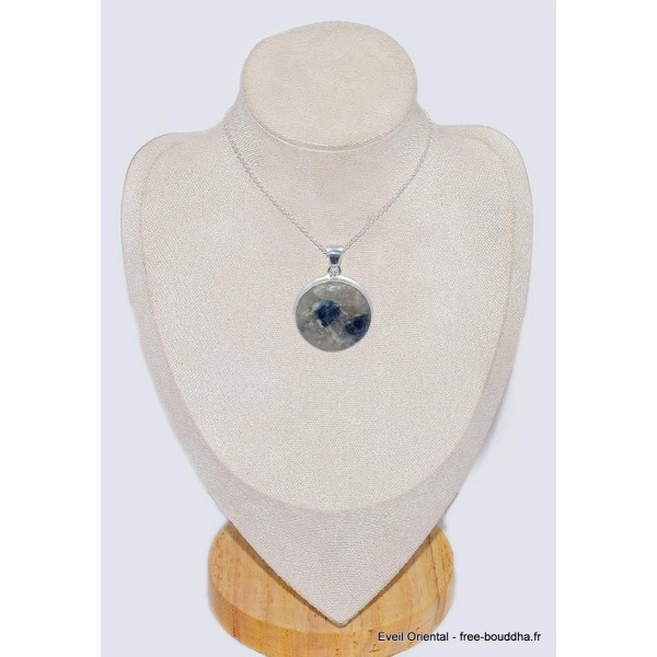 Pendentif rond en Tourmaline indigo sur Quartz fumé Bijoux en Tourmaline Indigo CWA92.4