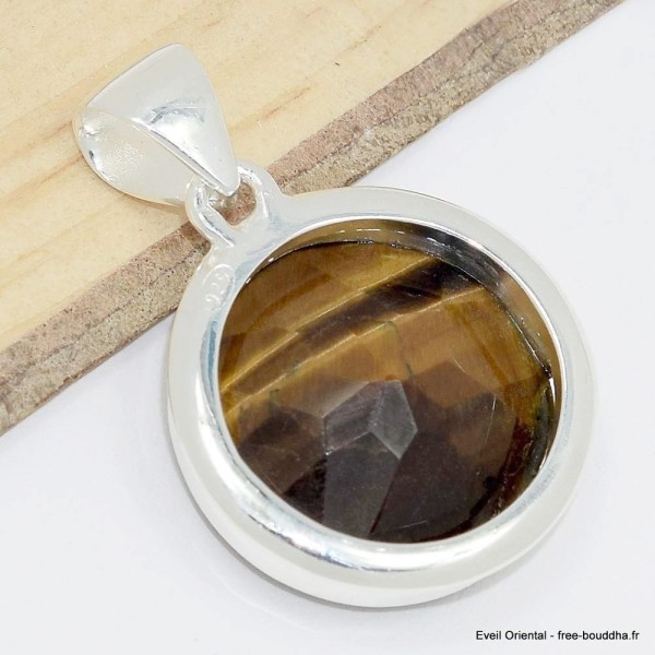 Bijou Pendentif Oeil de Tigre facetté forme ronde Pendentifs pierres naturelles cwa93.3