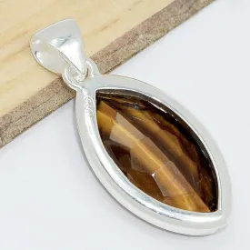 Bijou Pendentif Oeil de Tigre facetté marquise - Pendentifs pierres naturelles