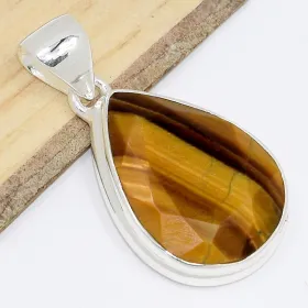 Pendentif Pierre naturelle Oeil de Tigre facetté forme goutte - Pendentifs pierres naturelles