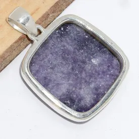 Gros Pendentif carré en Lépidolite - Bijoux en Lepidolite