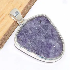 Pendentif argent lepidolite forme écusson - Bijoux en Lepidolite