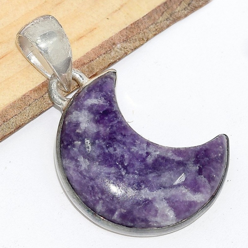 Pendentif argent lepidolite forme lune Bijoux en Lepidolite CWA95.5