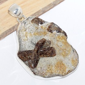 Gros Pendentif pierre Staurolite naturelle cuivrée Bijoux en Staurolite CWA96