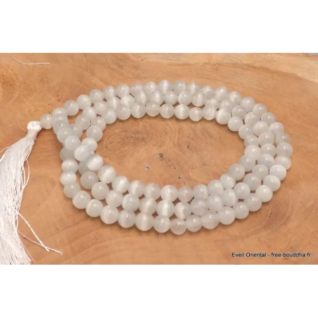 Mala tibétain de méditation en Sélénite - Mala tibétain 108 perles