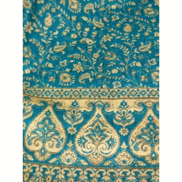Châle népalais vert turquoise motifs cachemire 100 x 200 cm Grand Châle népalais 100 x 200 cm GSS8