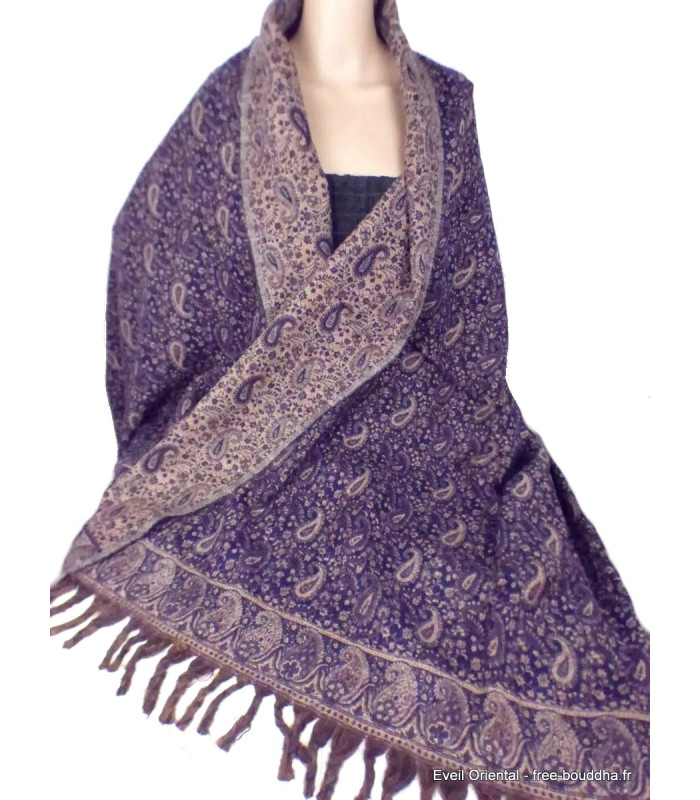 Grand châle Népalais violet motifs cachemire 100 x 200 cm Grand Châle népalais 100 x 200 cm GSS10 Grand châle Népalais violet motifs cachemire 100 x 200 cm Grand Châle népalais 100 x 200 cm GSS10