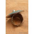 Grosse bague Tibétaine Turquoise Corail ronde Bagues tibétaines bouddhistes GBT8