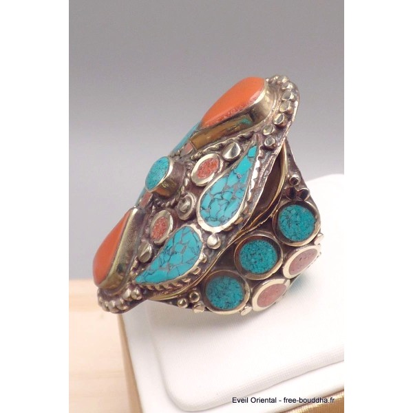 Grosse bague Tibétaine avec pierres fantaisie Bagues tibétaines bouddhistes GBT9