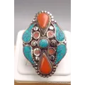 Grosse bague Tibétaine avec pierres fantaisie - Bagues tibétaines bouddhistes