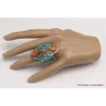 Grosse bague Tibétaine avec pierres fantaisie - Bagues tibétaines bouddhistes