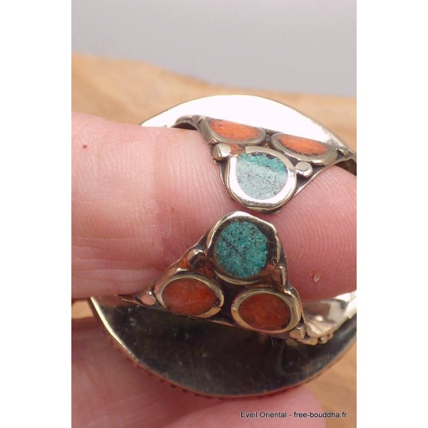 Grosse bague Tibétaine avec pierres fantaisie Bagues tibétaines bouddhistes GBT9