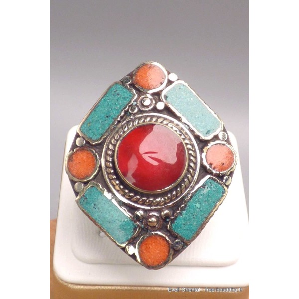 Grosse bague Tibétaine forme losange Bagues tibétaines bouddhistes GBT10