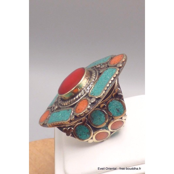 Grosse bague Tibétaine forme losange Bagues tibétaines bouddhistes GBT10
