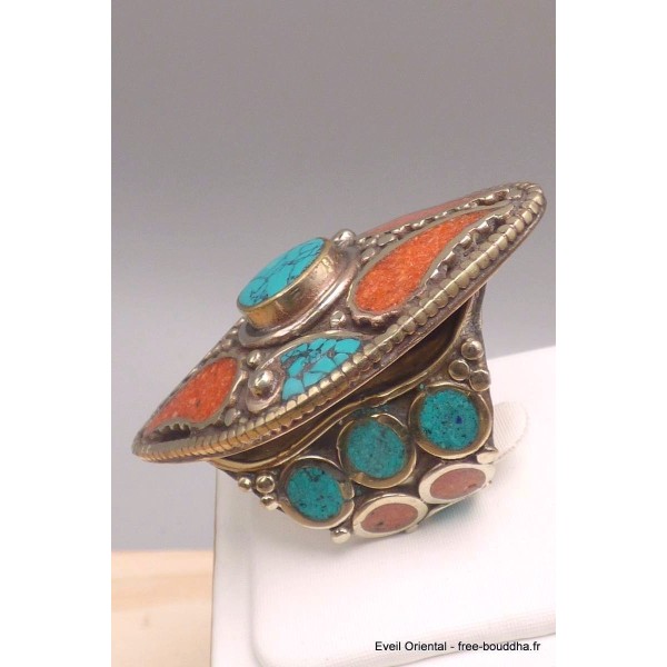 Grosse bague Tibétaine traditionnelle forme ovale Bagues tibétaines bouddhistes GBT11