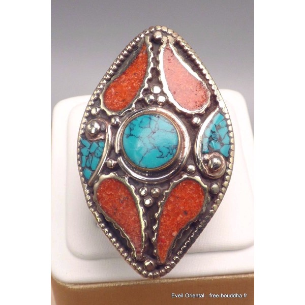Grosse bague Tibétaine traditionnelle forme ovale Bagues tibétaines bouddhistes GBT11