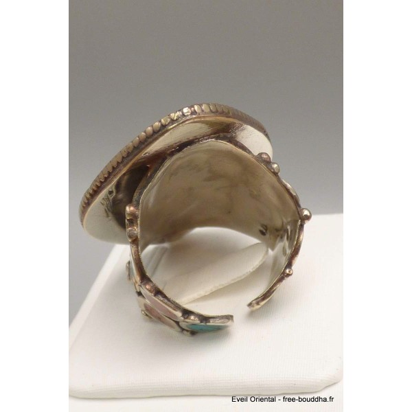 Grosse bague Tibétaine traditionnelle forme ovale Bagues tibétaines bouddhistes GBT11