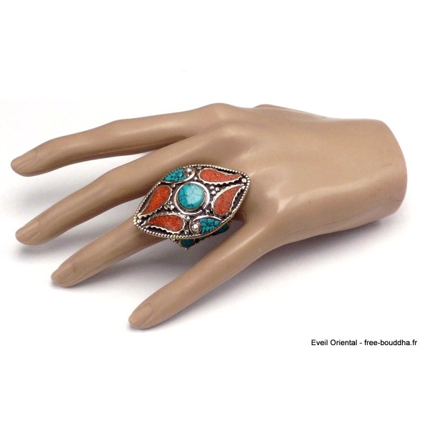Grosse bague Tibétaine traditionnelle forme ovale Bagues tibétaines bouddhistes GBT11