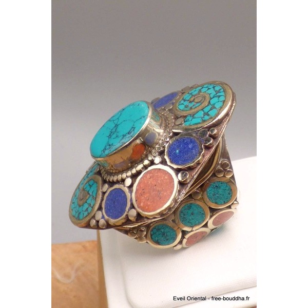 Grosse bague traditionnelle népalaise motif spirales T 60/66 Bagues tibétaines bouddhistes GBT12