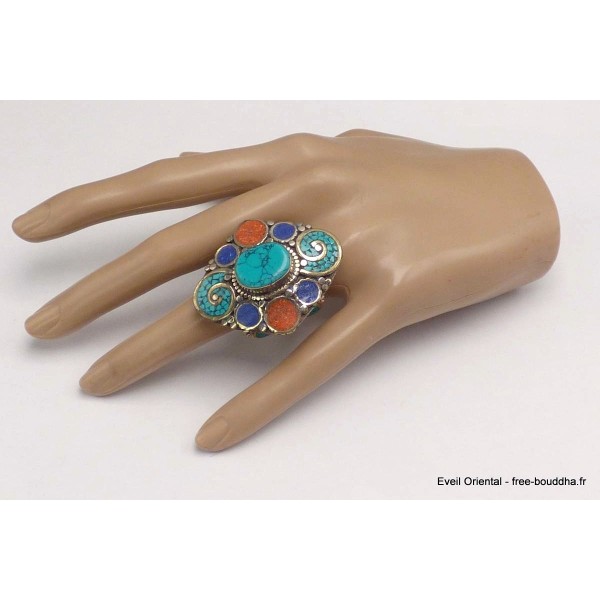 Grosse bague traditionnelle népalaise motif spirales T 60/66 Bagues tibétaines bouddhistes GBT12