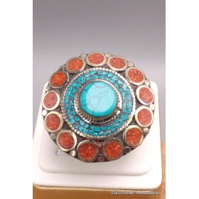 Grosse bague traditionnelle népalaise ronde taille 59/65 Bagues tibétaines bouddhistes GBT13
