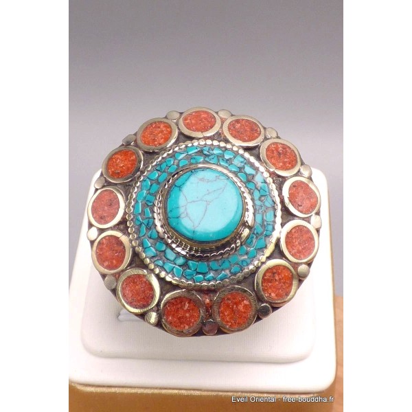 Grosse bague traditionnelle népalaise ronde taille 59/65 Bagues tibétaines bouddhistes GBT13