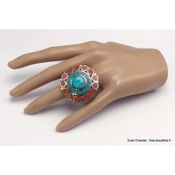 Grosse bague traditionnelle népalaise ronde taille 59/65 Bagues tibétaines bouddhistes GBT13