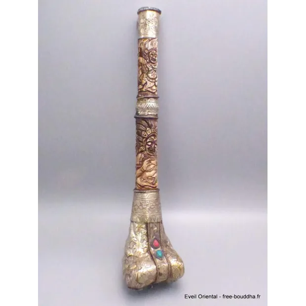 Authentique Kangling trompette tibétaine sculpté main - Objets rituels bouddhistes
